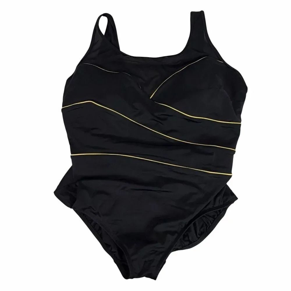 Longtitude Size 22 Piping the Wave Mesh Highneck One Piece Swimsuit NEW